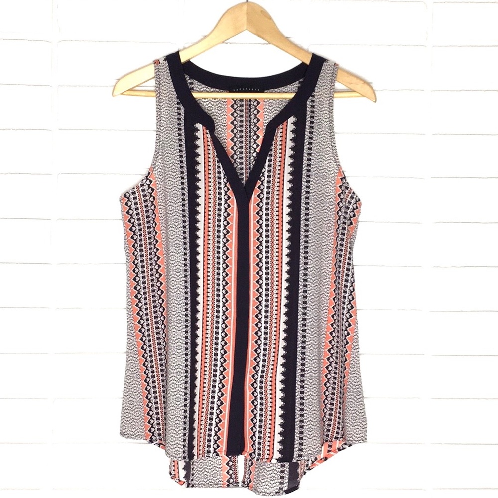 Sanctuary | Peach/Navy/White Patterned Stripes Top